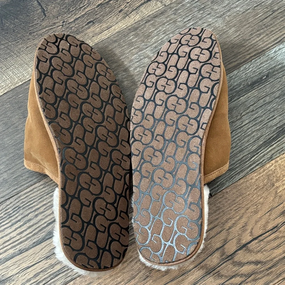 UGG Men's Brown Suede Shearling Lined Scuff Slip-Ons Slipper in Chestnut Size 18 - Picture 5 of 6